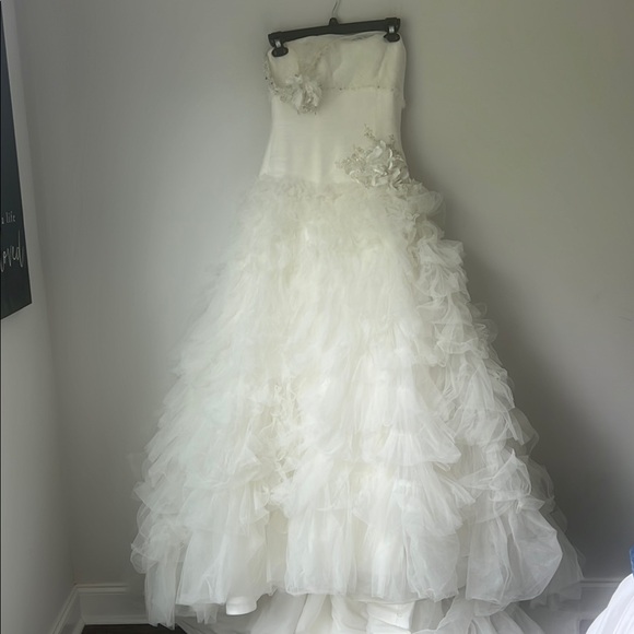 Maggie Sottero Couture Elegant White Strapless Wedding Dress Ball Gown Sz 8 - Picture 1 of 16
